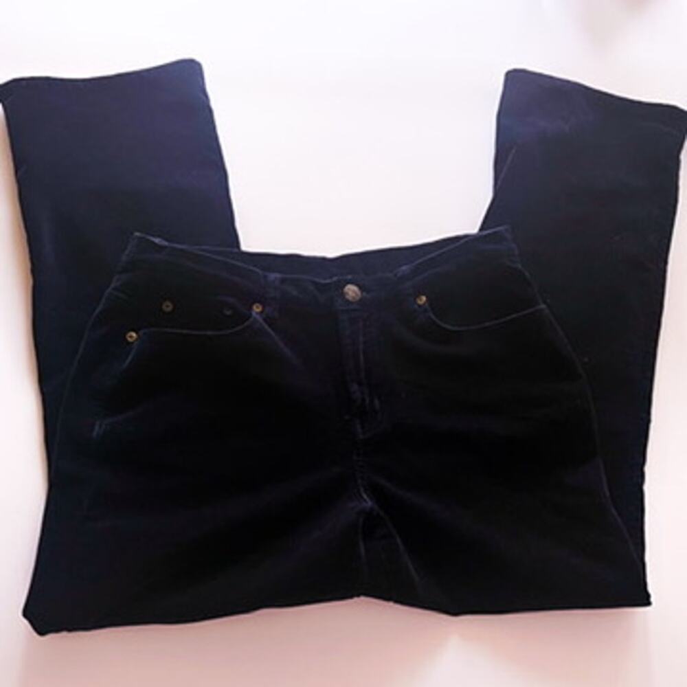DG2 Diane Gilman Velour Pants Velvet Stretch Pockets Boot Cut Dark Blue Size 8P